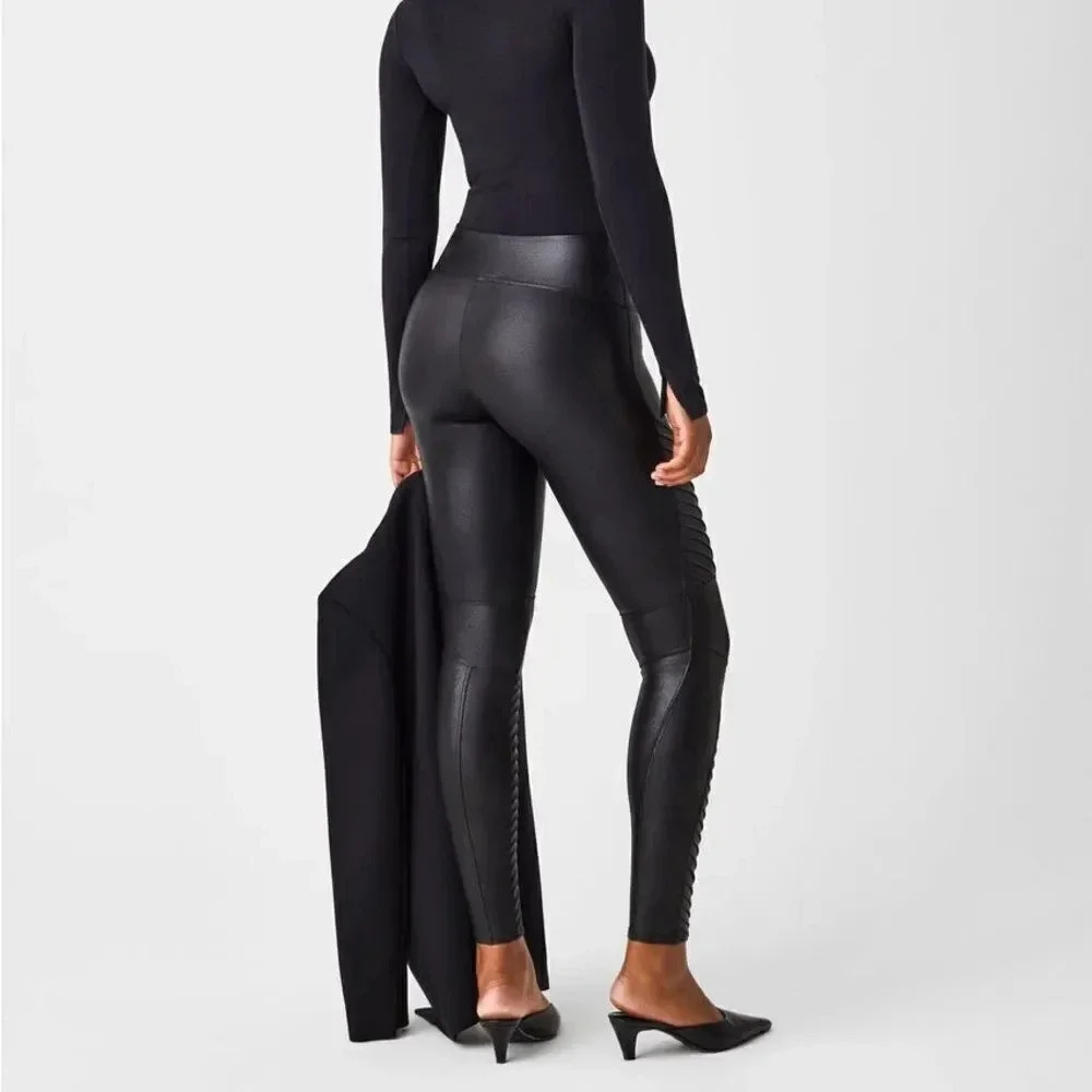 SPANX Faux Leather Moto Leggings Size Large